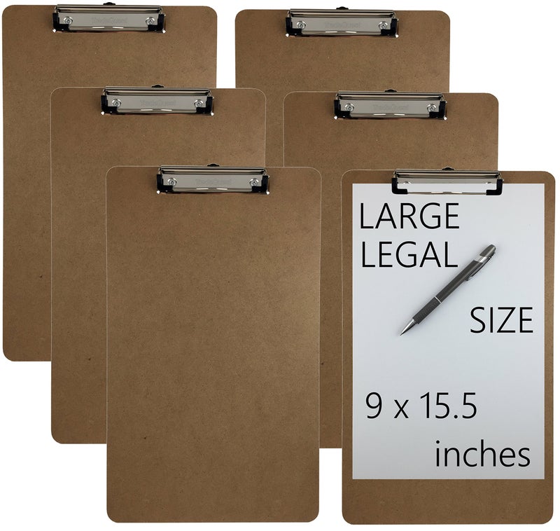 Trade Quest Legal Size Clipboard 9'' x 15.5'' Low Profile Clip Hardboard Single (Pack of 6) - Image 1
